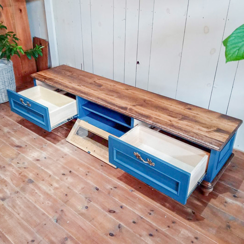 おしゃれ かわいい フランスアンティークテレビボード（ブルー） 英国