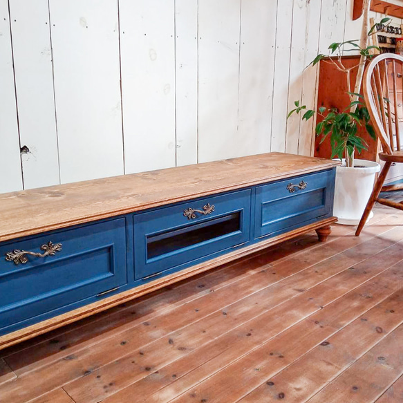 おしゃれ かわいい フランスアンティークテレビボード（ブルー） 英国