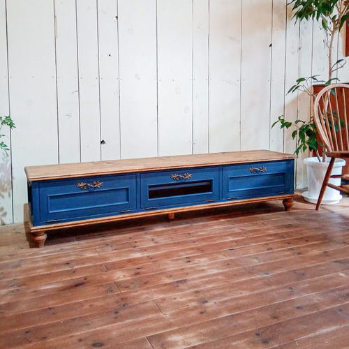 おしゃれ かわいい フランスアンティークテレビボード（ブルー） 英国
