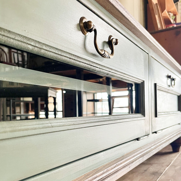 おしゃれ かわいい フランスアンティークテレビボード（ブルー）  英国アンティークローボード 輸入住宅向けオーダー家具 11枚目の画像