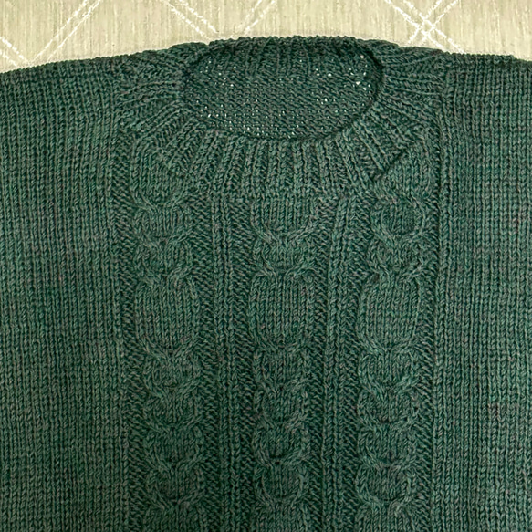 【新作】手編み　ニット　柄　半袖　濃緑　 3枚目の画像