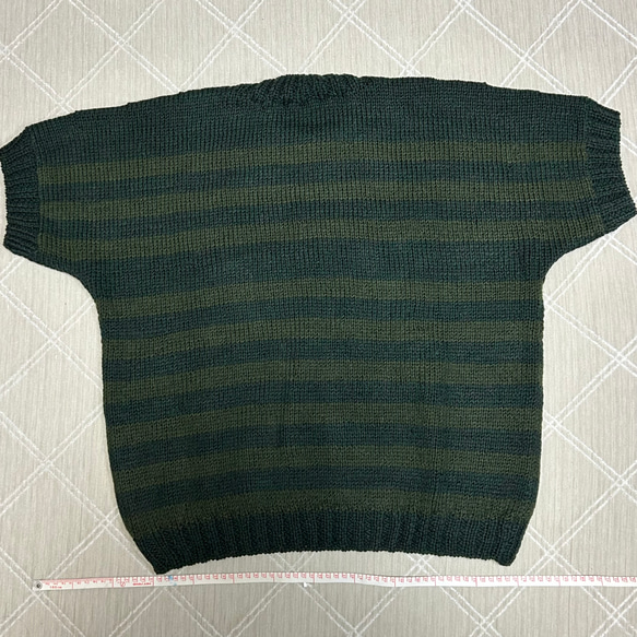 【新作】手編み　ニット　柄　半袖　濃緑　 6枚目の画像
