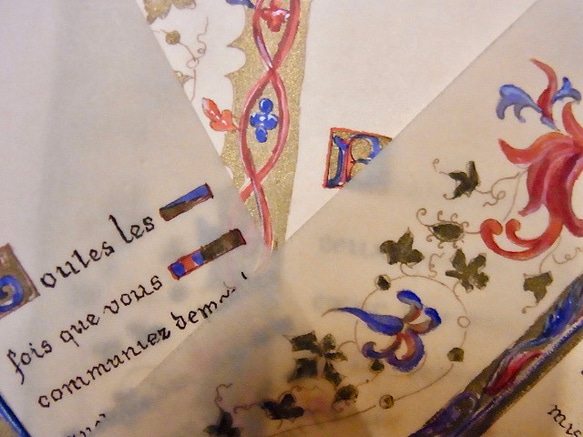 フランス アンティーク 手彩色 ホーリーカード 蔦模様 3枚 9枚目の画像