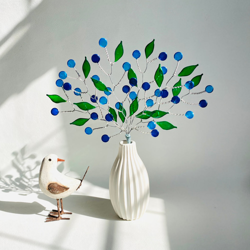 サマーブルーのワイヤーフラワー ワイヤークラフト 北欧 レジン