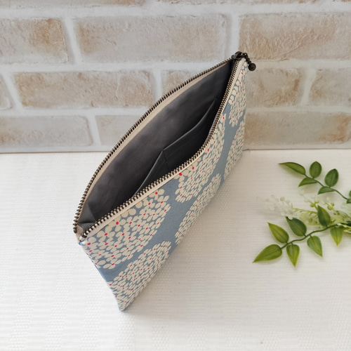 ✤3点セットお買い得✤ 北欧あじさい柄 フラットポーチ&L字ポーチと