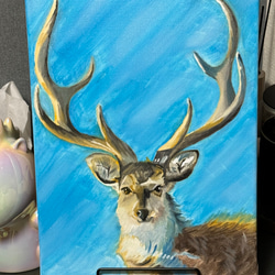 鹿の親子 F25油彩画 風景画 oil painting art 牡鹿」 手描き 油絵 風景画 原画 絵画 詩落 通販 17074240