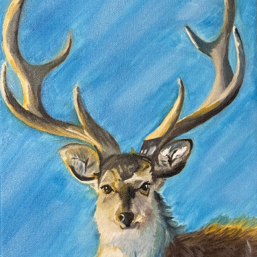 牡鹿」 手描き 油絵 風景画 原画 絵画 詩落 通販 17074240