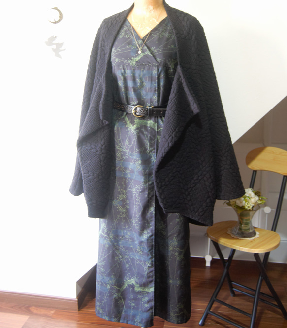 大島紬　エ霞と梅柄のワンピース　着物リメイク 10枚目の画像