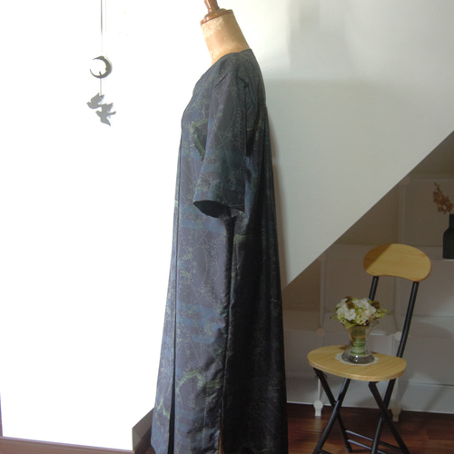 大島紬 エ霞と梅柄のワンピース 着物リメイク ワンピース 吉祥堂 通販