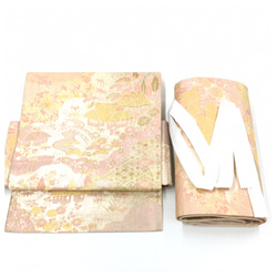 ◇袋帯 作り帯◇ピンクゴールド 二重太鼓 正絹 二部式 付け帯 和装小物