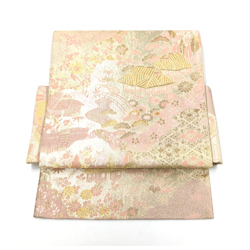 ◇袋帯 作り帯◇ピンクゴールド 二重太鼓 正絹 二部式 付け帯 和装小物