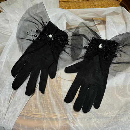 エレガント！ソフトチュール 花飾り クール 黒い オーダー可能結婚式