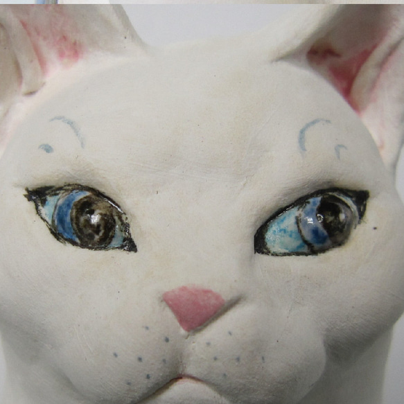 雪猫　雪の結晶模様　1点物　陶器　縁起物　猫　置物  招き猫　c24 4枚目の画像