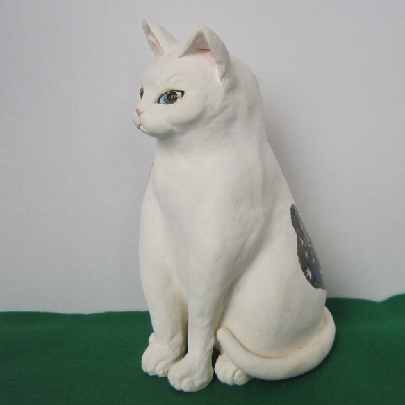 雪猫　雪の結晶模様　1点物　陶器　縁起物　猫　置物  招き猫　c24 3枚目の画像