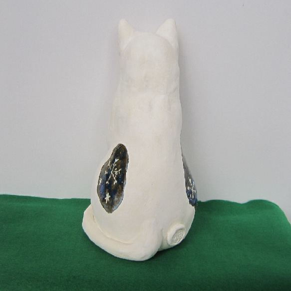 雪猫　雪の結晶模様　1点物　陶器　縁起物　猫　置物  招き猫　c24 6枚目の画像