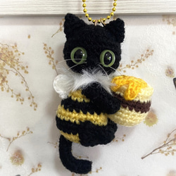 黒猫のひまわりお顔ボールチェーン・あみぐるみ＊受注製作品
