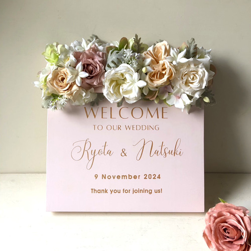 季節の花の ウェルカムボード 木製パネル スクエア 正方形