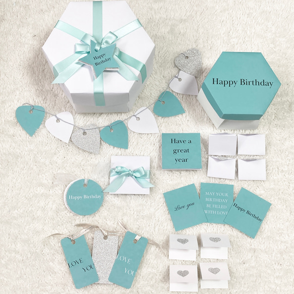 【誕生日用】2ボックス✳︎六角形サプライズボックス  ✳︎ターコイズブルー✳︎ 4枚目の画像