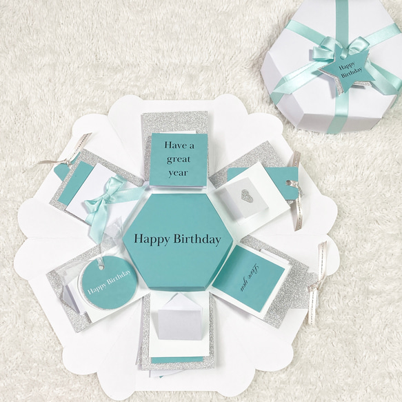 【誕生日用】2ボックス✳︎六角形サプライズボックス  ✳︎ターコイズブルー✳︎ 5枚目の画像
