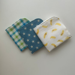 タオルハンカチ　グリーンチェック&星柄　18cm  ハンドタオル タオルハンカチ グリーンチェック&星柄 18cm ハンドタオル
