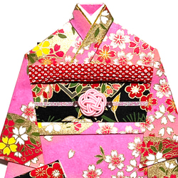 着物のポチ袋653 QUOカードサイズ　ピンク色　桜　扇面 2枚目の画像