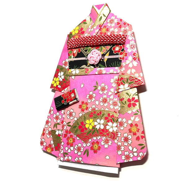 着物のポチ袋653 QUOカードサイズ　ピンク色　桜　扇面 3枚目の画像