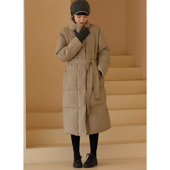 ハイネックロングダウンコート　暖かいロングコート　ダウンコート　ブラックとベージュ2色　フリーサイズ　#455 16枚目の画像