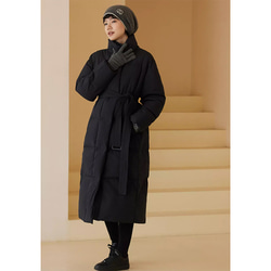 ハイネックロングダウンコート　暖かいロングコート　ダウンコート　ブラックとベージュ2色　フリーサイズ　#455 6枚目の画像