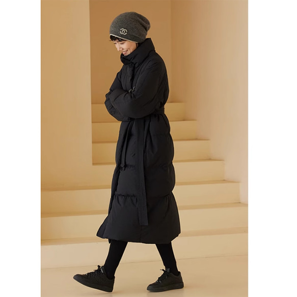 ハイネックロングダウンコート　暖かいロングコート　ダウンコート　ブラックとベージュ2色　フリーサイズ　#455 8枚目の画像