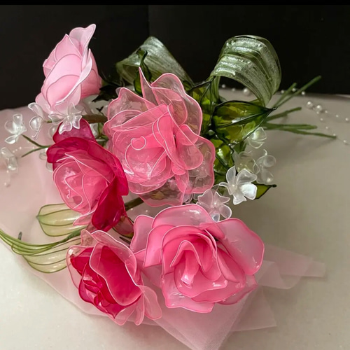 ☆薔薇のブーケ(ピンク系) ディップフラワー アメリカンフラワー