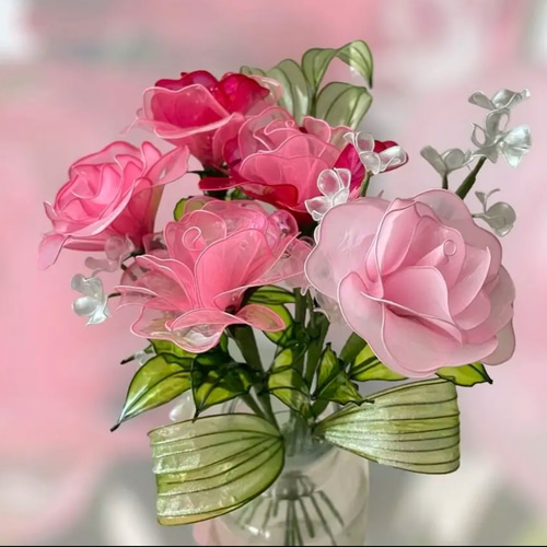 ディップフラワー　ピンクのバラ ☆薔薇のブーケ(ピンク系) ディップフラワー アメリカンフラワー
