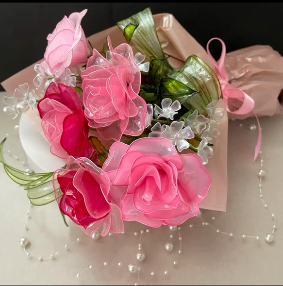 ディップフラワー　ピンクのバラ ☆薔薇のブーケ(ピンク系) ディップフラワー アメリカンフラワー