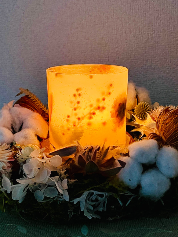 ボタニカルキャンドルホルダー＊orange/蜜蝋ティーカップキャンドル・LEDライト付 7枚目の画像