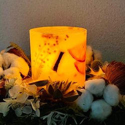 ボタニカルキャンドルホルダー＊orange/蜜蝋ティーカップキャンドル・LEDライト付 10枚目の画像