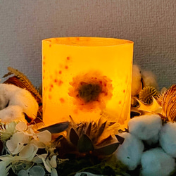 ボタニカルキャンドルホルダー＊orange/蜜蝋ティーカップキャンドル・LEDライト付 8枚目の画像