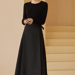 シンプルで着まわしやすい　フレアースカート  ロングスカート　ウール混 2枚目の画像