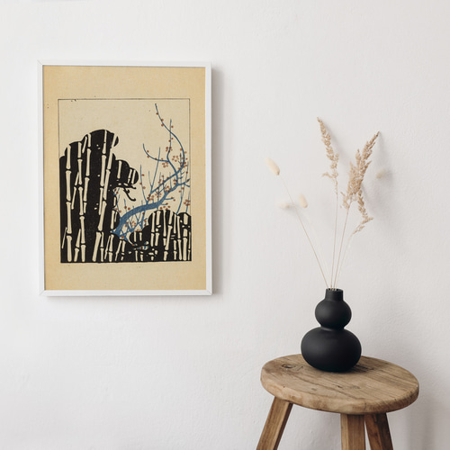 NO.527】竹林と梅の日本画アートポスター☆雪冬和柄植物浮世絵お正月和