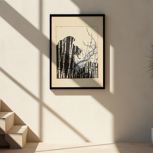 NO.527】竹林と梅の日本画アートポスター☆雪冬和柄植物浮世絵お正月和