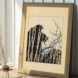 NO.527】竹林と梅の日本画アートポスター☆雪冬和柄植物浮世絵お正月和