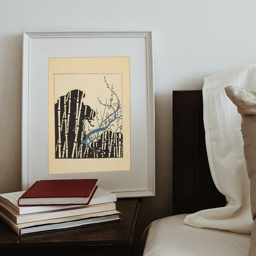 NO.527】竹林と梅の日本画アートポスター☆雪冬和柄植物浮世絵お正月和