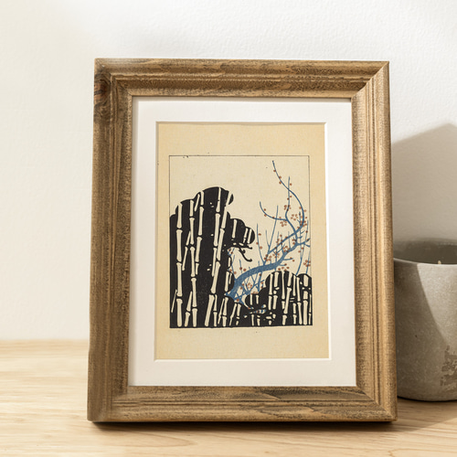 NO.527】竹林と梅の日本画アートポスター☆雪冬和柄植物浮世絵お正月和