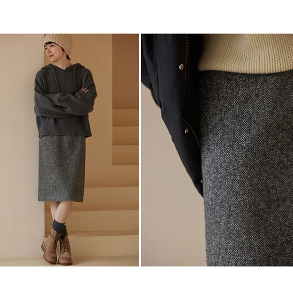 ウール混紡スカート　ジャガード織厚地スカート　ウエストにファスナー付き　グレー　S-XL#457 8枚目の画像