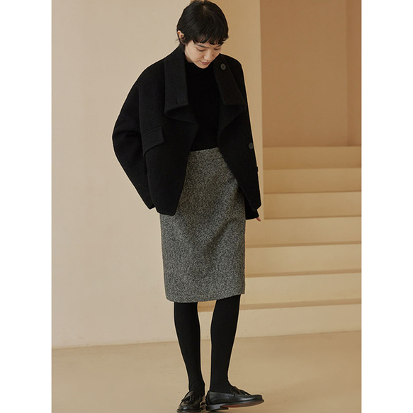 ウール混紡スカート　ジャガード織厚地スカート　ウエストにファスナー付き　グレー　S-XL#457 18枚目の画像