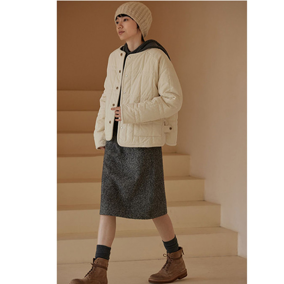 ウール混紡スカート　ジャガード織厚地スカート　ウエストにファスナー付き　グレー　S-XL#457 10枚目の画像