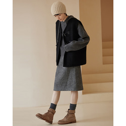 ウール混紡スカート　ジャガード織厚地スカート　ウエストにファスナー付き　グレー　S-XL#457 4枚目の画像