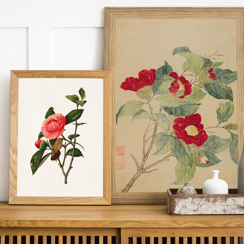 NO.528】椿の花日本画アートポスター☆冬和柄植物浮世絵お正月和モダン