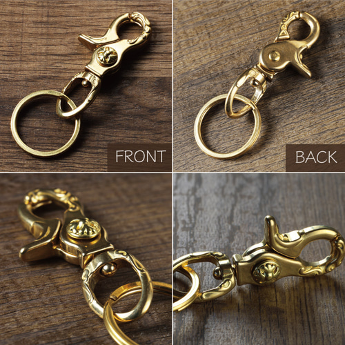 真鍮 Brass 60mm キーホルダー カラビナ 二重リング付 アンティーク