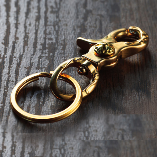 真鍮 Brass 60mm キーホルダー カラビナ 二重リング付 アンティーク