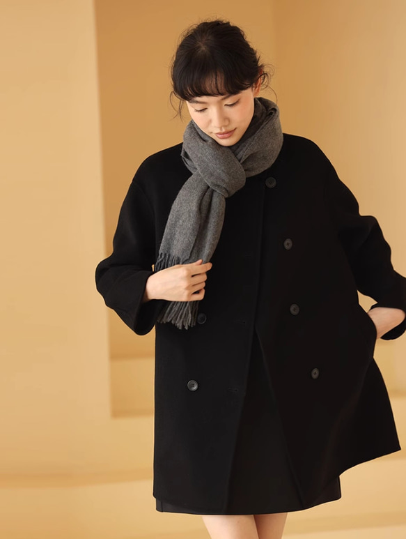 シンプルで着まわしやすい ダブルボタンコート ウールアウター コート  