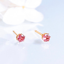《1月誕生石》マラヤガーネット 早咲き 桜色 ピンク 一粒 スタッドピアス 14kgf サージカルステンレス 誕生日 春 1枚目の画像
